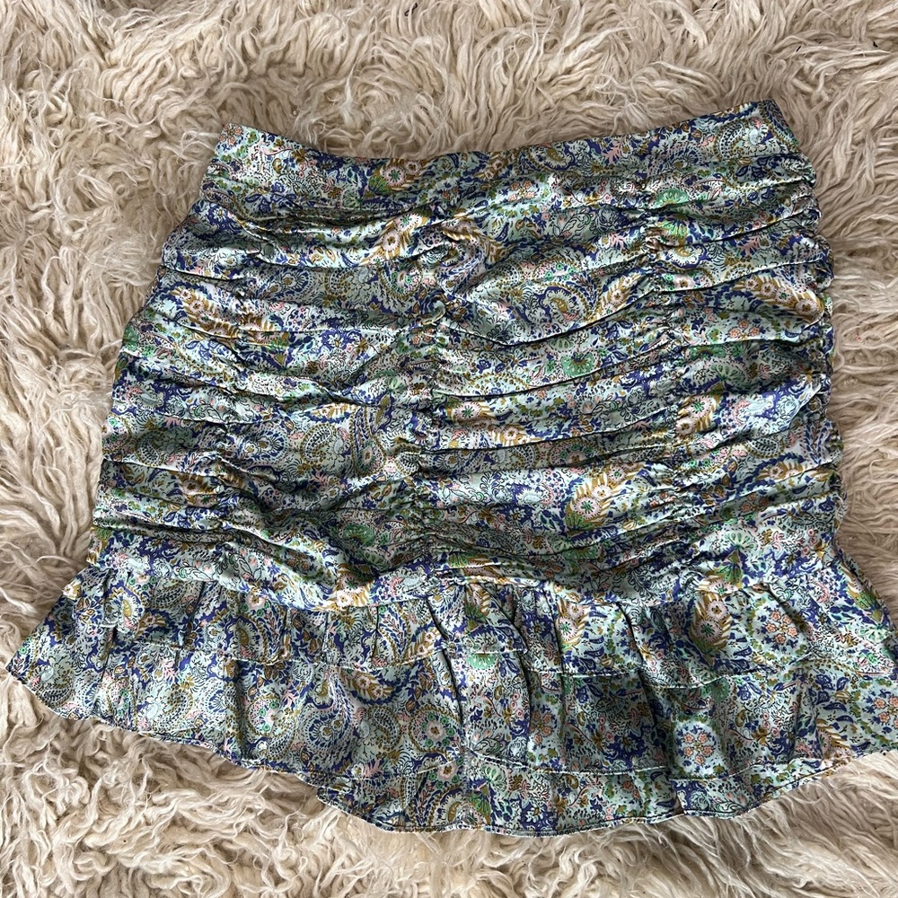 Zara Blue and Green Bubble Mini Skirt Ruched Ruffled Cocktail